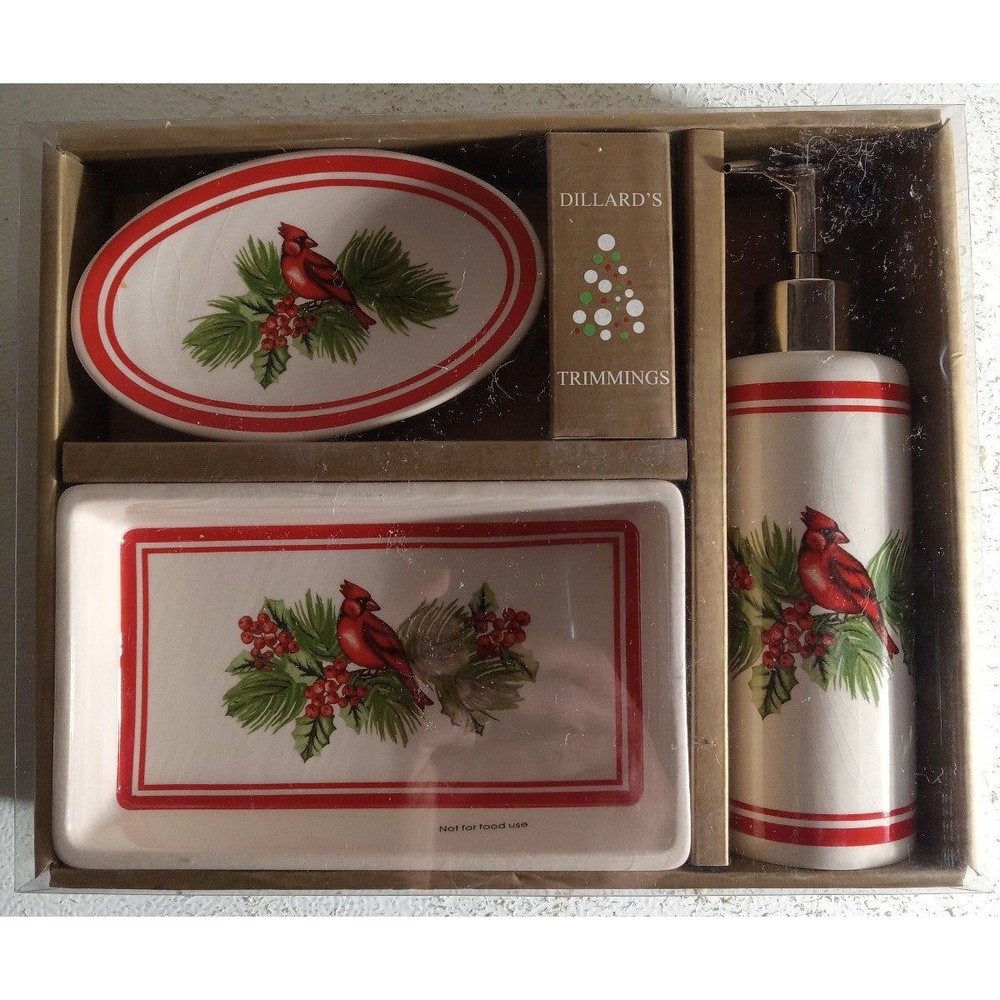 Vintage Dillard's Trimmings Red Bird Bathroom Set